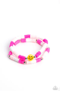 IN SMILE - PINK SMILEY FACE STRETCHY BRACELET - PAPARAZZI