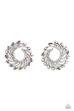 Load image into Gallery viewer, FIREWORK FANFARE - MULTI IRIDESCENT RHINESTONE SPIRAL SILVER POST EARRINGS - PAPARAZZI LIFE OF THE PARTY APRIL 2023
