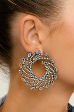 Load image into Gallery viewer, FIREWORK FANFARE - MULTI IRIDESCENT RHINESTONE SPIRAL SILVER POST EARRINGS - PAPARAZZI LIFE OF THE PARTY APRIL 2023
