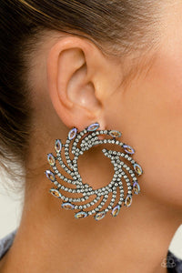 FIREWORK FANFARE - MULTI IRIDESCENT RHINESTONE SPIRAL SILVER POST EARRINGS - PAPARAZZI LIFE OF THE PARTY APRIL 2023