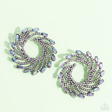 Load image into Gallery viewer, FIREWORK FANFARE - MULTI IRIDESCENT RHINESTONE SPIRAL SILVER POST EARRINGS - PAPARAZZI LIFE OF THE PARTY APRIL 2023
