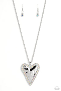RADIANT ROMEO - MULTI IRIDESCENT RHINESTONE SILVER HEART NECKLACE - PAPARAZZI