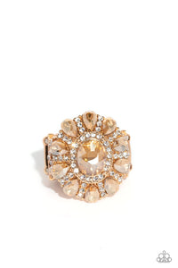 GLIMMER and Spice - Gold Ring - Paparazzi Life of the Party March 2023