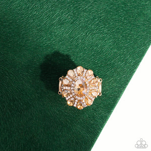 GLIMMER and Spice - Gold Ring - Paparazzi Life of the Party March 2023