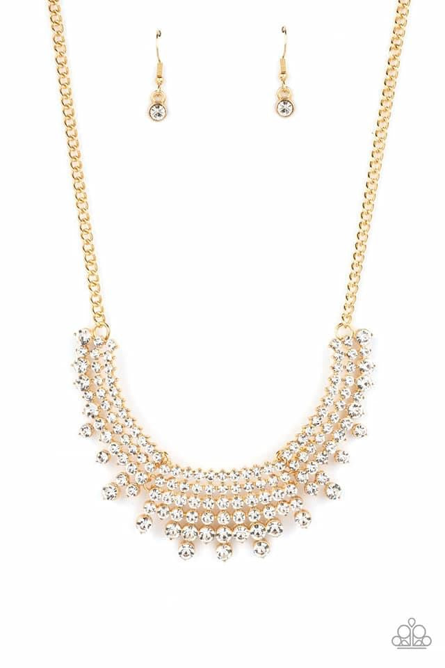Paparazzi - Shimmering Song Gold Rhinestone Necklace Life of the Party January 2023