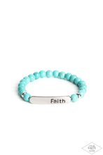 Load image into Gallery viewer, Fearless Faith - Blue - Turquoise Stone Inspirational Religious Paparazzi Stretchy Bracelet - Black Diamond Exclusive
