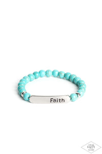 Fearless Faith - Blue - Turquoise Stone Inspirational Religious Paparazzi Stretchy Bracelet - Black Diamond Exclusive