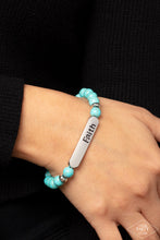 Load image into Gallery viewer, Fearless Faith - Blue - Turquoise Stone Inspirational Religious Paparazzi Stretchy Bracelet - Black Diamond Exclusive
