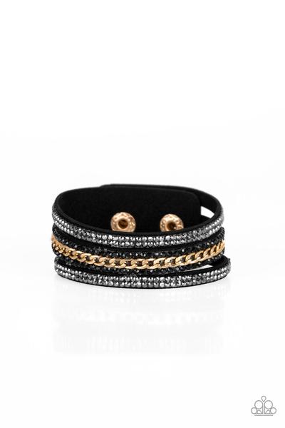 Rollin In Rhinestones - Black - Leather Wrap Bracelet - Barbara Towles Masterson's Store