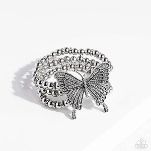 First WINGS First White Rhinestone Butterfly Bracelet - Paparazzi